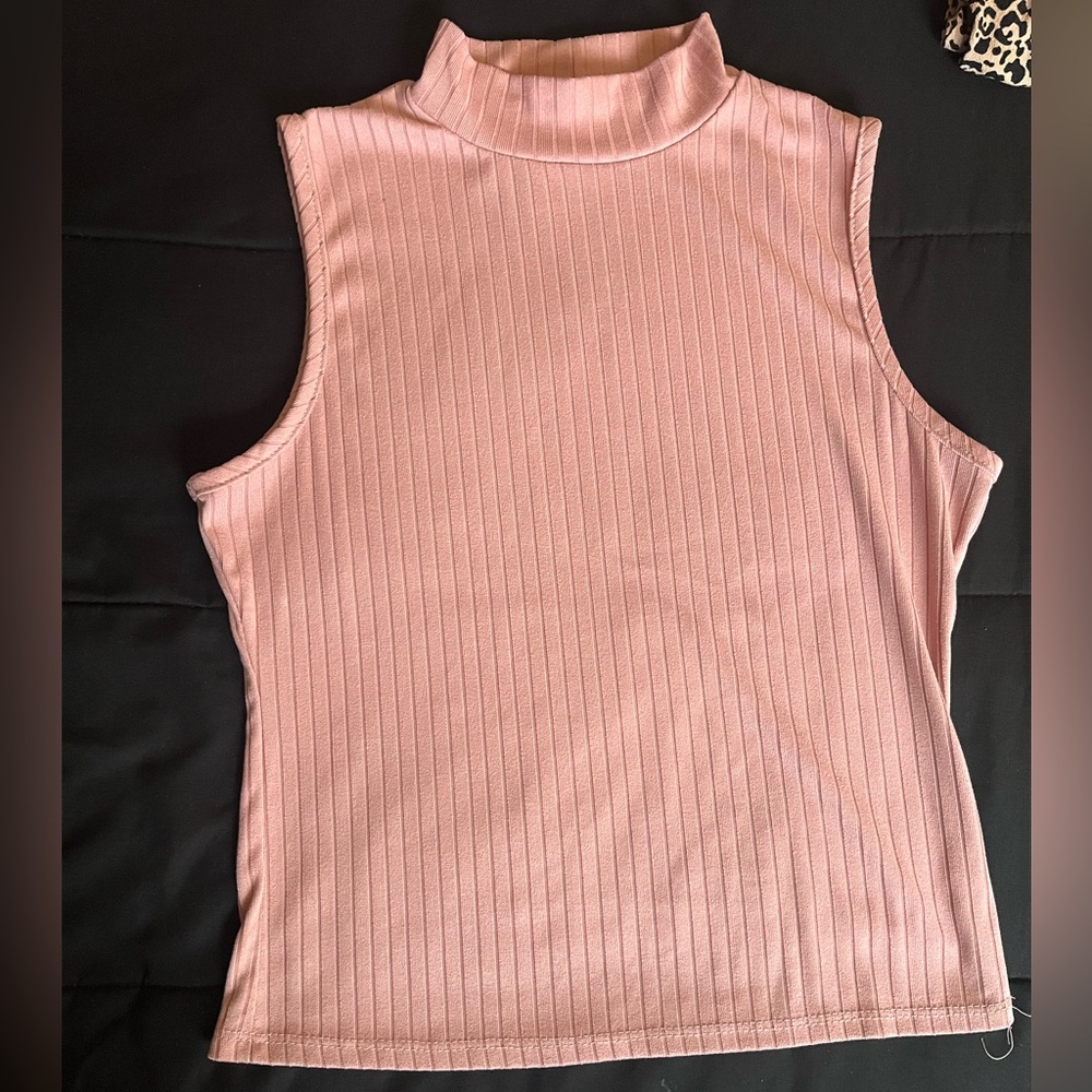Sleeveless Ribbed Mock Neck Top - Pink